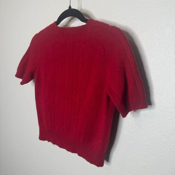 Loft Wool Cashmere Blend Short Sleeve Cardigan Cable Knit Sweater Red Size Small - Picture 4 of 4